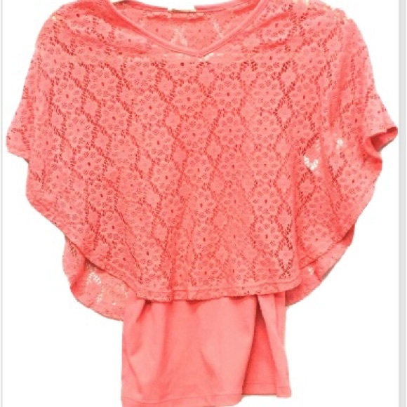 LEI Girls Laced Kimono Tangerine Top with underlaying tank top Sz 10/12 - Picture 2 of 3